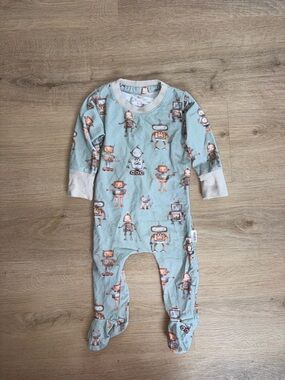 Light Blue Robot Footed Pajama Set for Kids